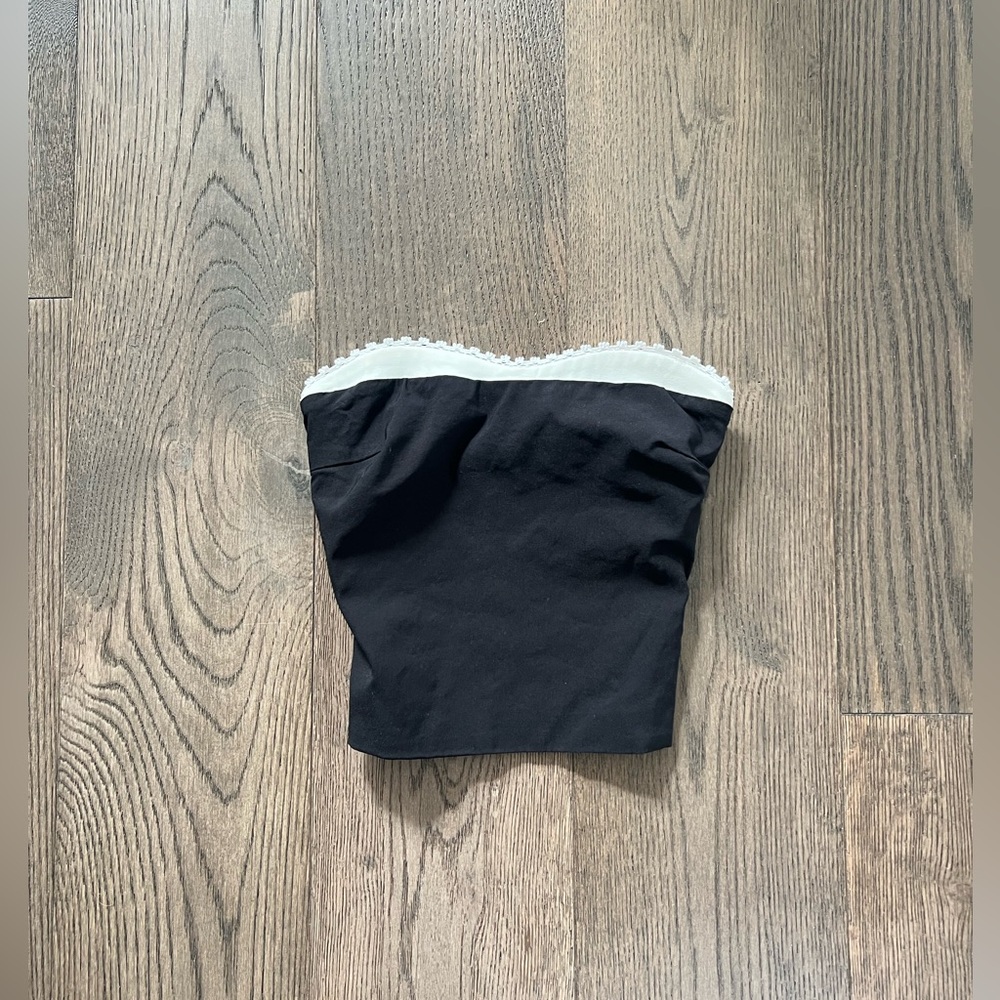 Zara Black Strapless Top with White Trim